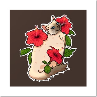 Siamese cat and hibiscus/cayenne/poppy flower Posters and Art